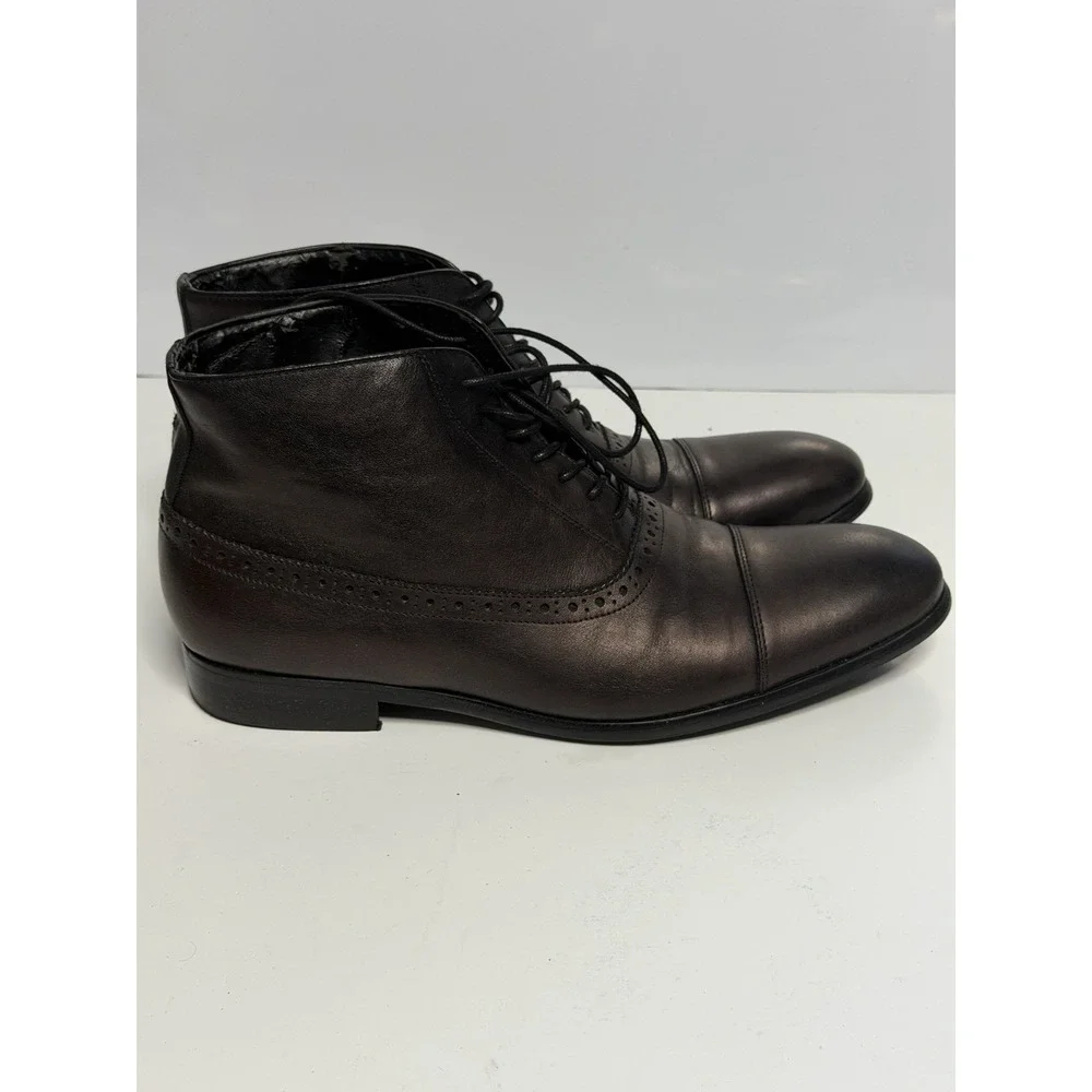 Aldo Men's Madison Cap Toe Lace Boots Black Leather, US Size 8